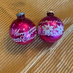 Set of 2 pink glass ornaments